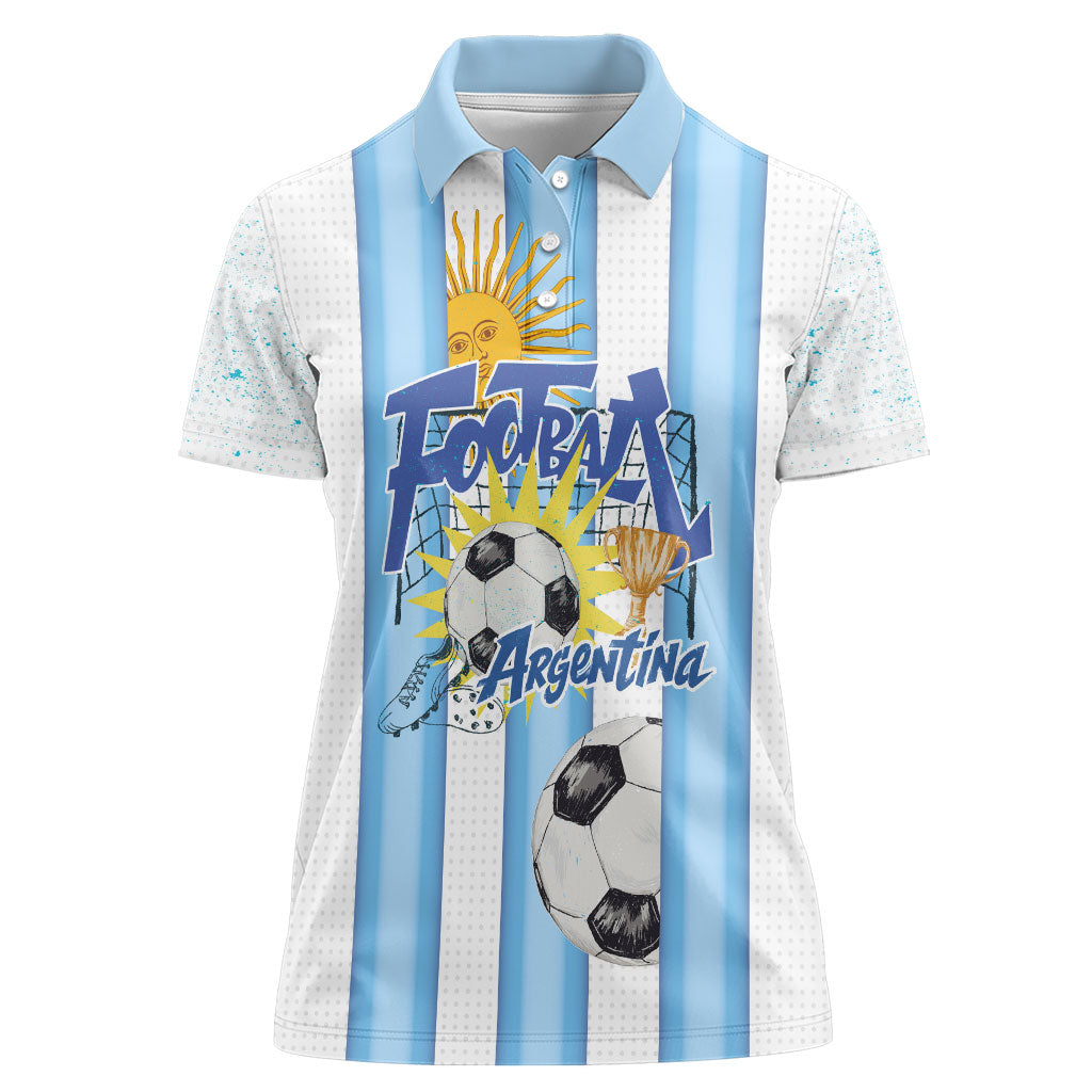 Personalized Argentina Football Fan Women Polo Shirt Sun Of May - Albiceleste Stripes Argentina Flag