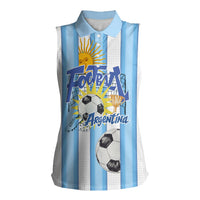 Personalized Argentina Football Fan Women Sleeveless Polo Shirt Sun Of May - Albiceleste Stripes Argentina Flag