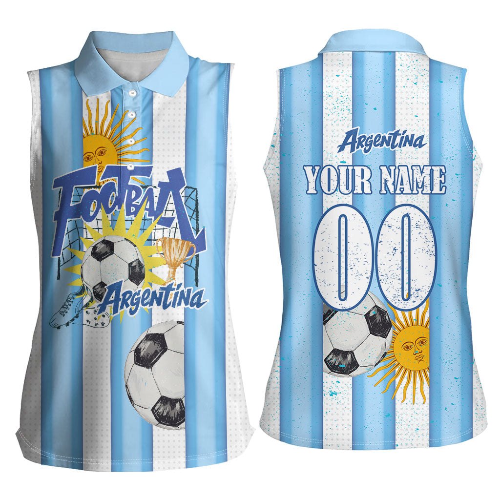 Personalized Argentina Football Fan Women Sleeveless Polo Shirt Sun Of May - Albiceleste Stripes Argentina Flag