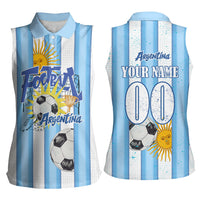 Personalized Argentina Football Fan Women Sleeveless Polo Shirt Sun Of May - Albiceleste Stripes Argentina Flag