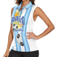 Personalized Argentina Football Fan Women Sleeveless Polo Shirt Sun Of May - Albiceleste Stripes Argentina Flag