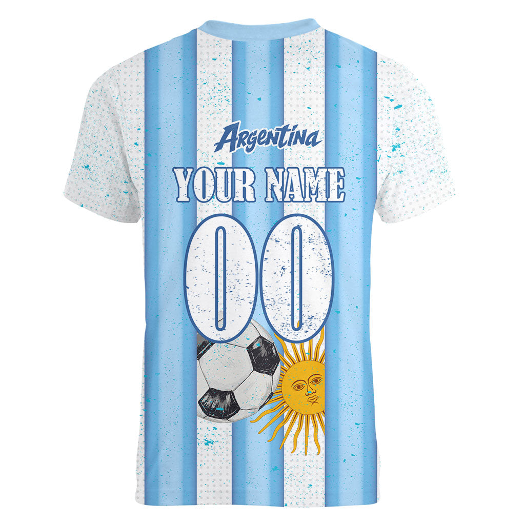 Personalized Argentina Football Fan Women V-Neck T-Shirt Sun Of May - Albiceleste Stripes Argentina Flag