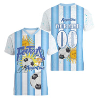 Personalized Argentina Football Fan Women V-Neck T-Shirt Sun Of May - Albiceleste Stripes Argentina Flag