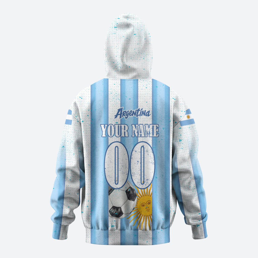 Personalized Argentina Football Fan Zip Hoodie Sun Of May - Albiceleste Stripes Argentina Flag