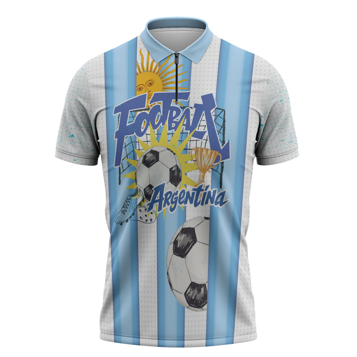 Personalized Argentina Football Fan Zipper Polo Shirt Sun Of May - Albiceleste Stripes Argentina Flag