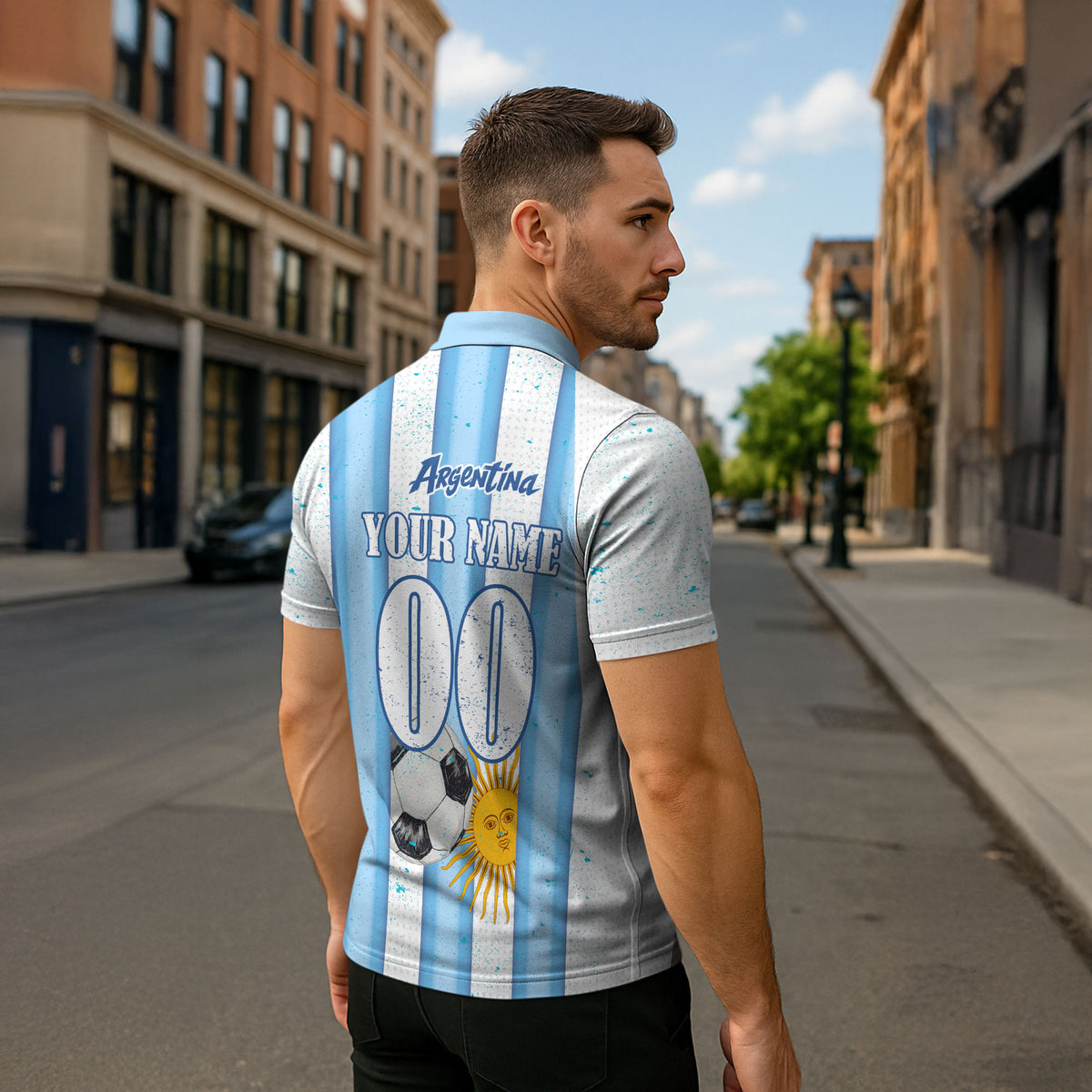 Personalized Argentina Football Fan Zipper Polo Shirt Sun Of May - Albiceleste Stripes Argentina Flag
