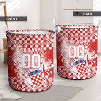 Personalized Croatia Football Wolf Mascot Laundry Basket Checkerboard Soccer Pride - Splatter Textures