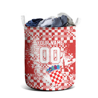 Personalized Croatia Football Wolf Mascot Laundry Basket Checkerboard Soccer Pride - Splatter Textures