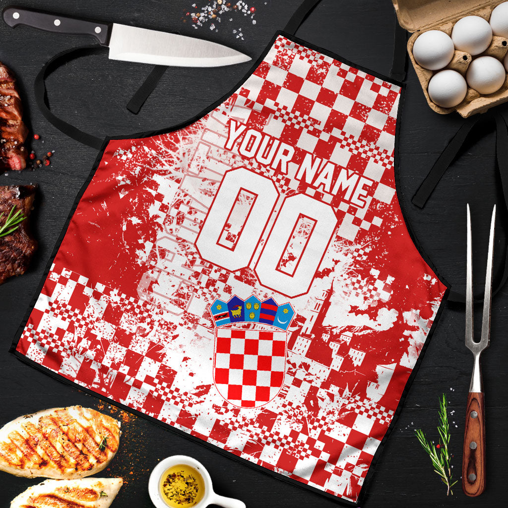 Personalized Croatia Football Wolf Mascot Apron Checkerboard Soccer Pride - Splatter Textures