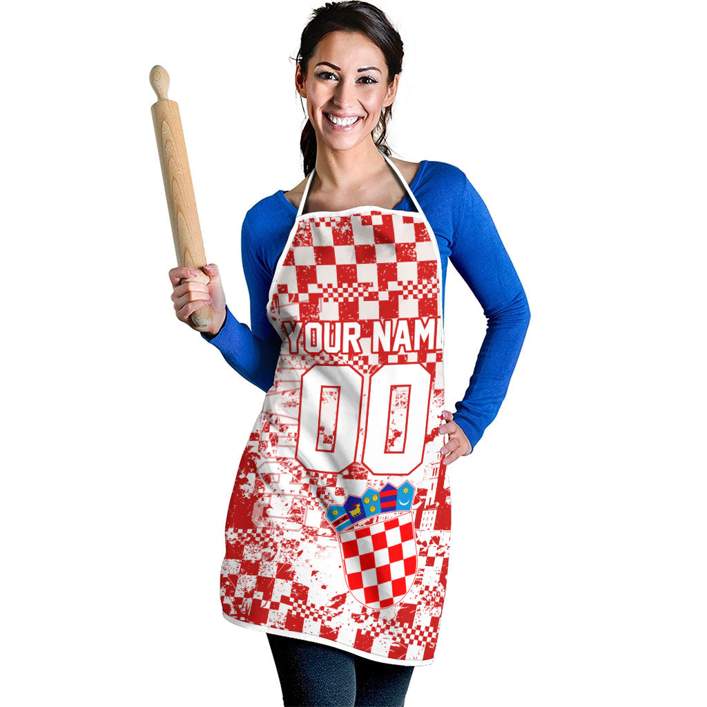 Personalized Croatia Football Wolf Mascot Apron Checkerboard Soccer Pride - Splatter Textures