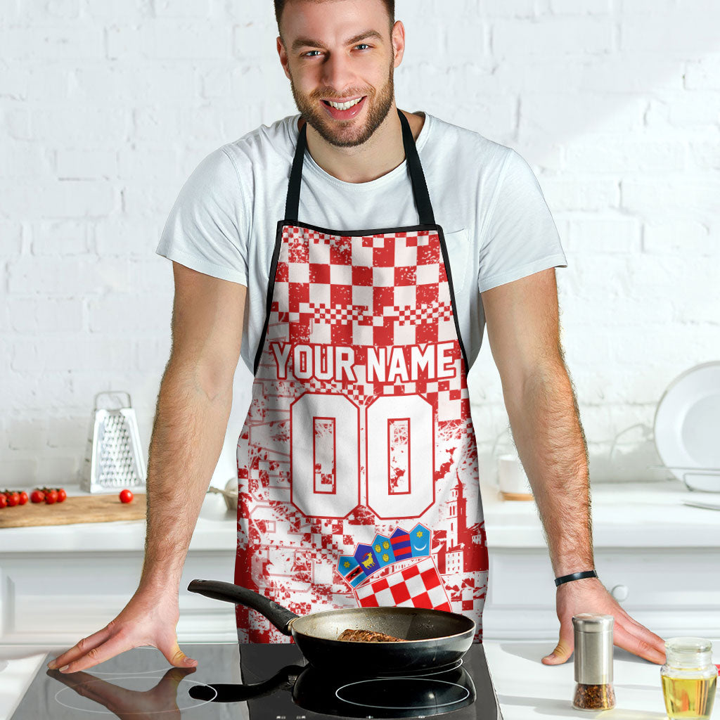 Personalized Croatia Football Wolf Mascot Apron Checkerboard Soccer Pride - Splatter Textures