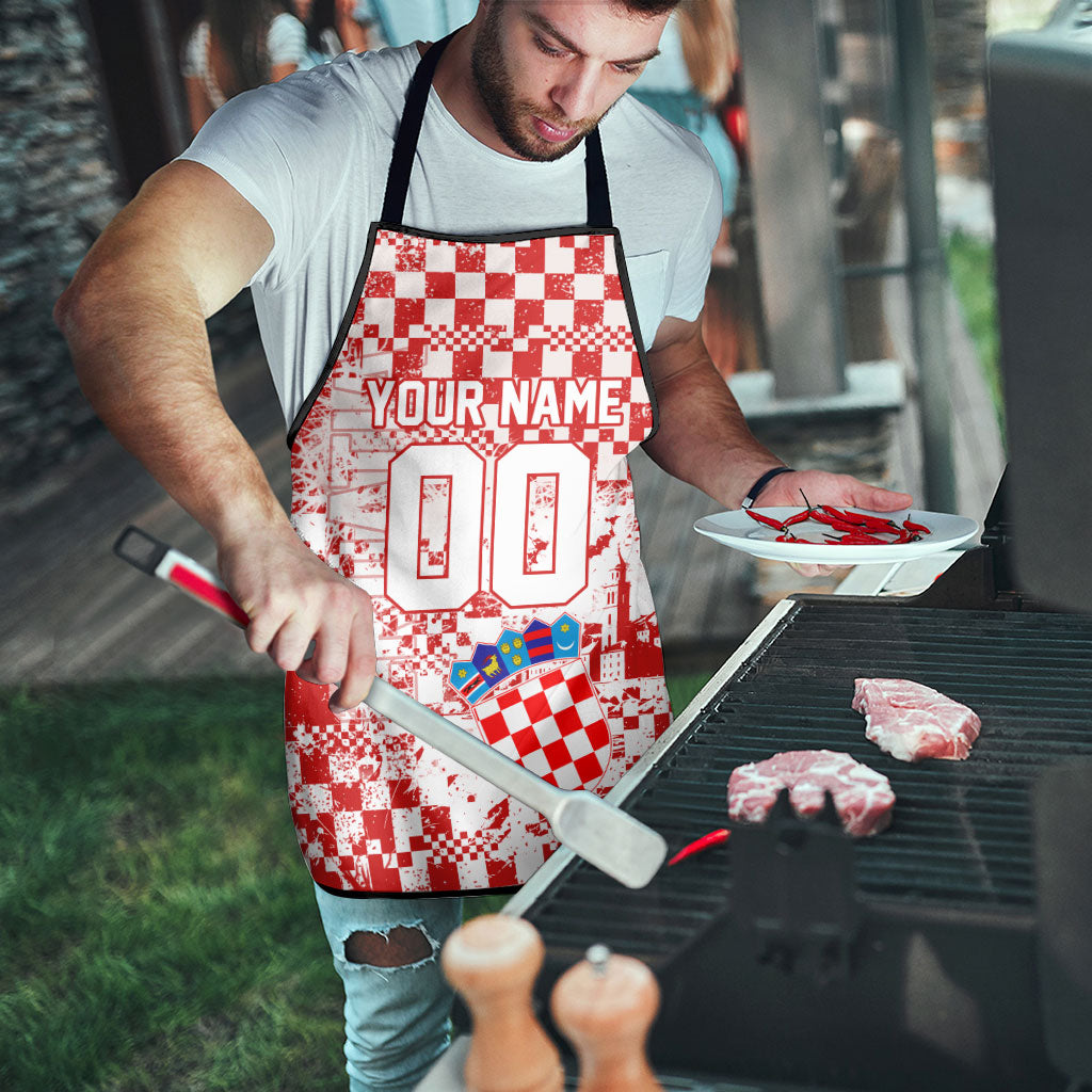 Personalized Croatia Football Wolf Mascot Apron Checkerboard Soccer Pride - Splatter Textures