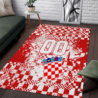 Personalized Croatia Football Wolf Mascot Area Rug Checkerboard Soccer Pride - Splatter Textures