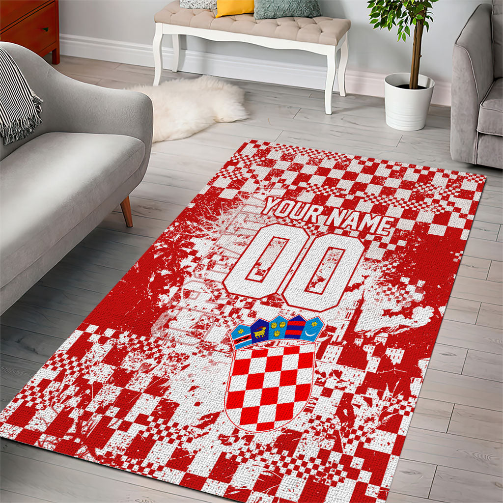 Personalized Croatia Football Wolf Mascot Area Rug Checkerboard Soccer Pride - Splatter Textures