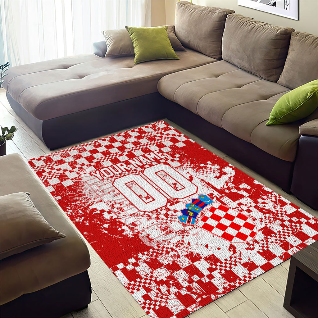 Personalized Croatia Football Wolf Mascot Area Rug Checkerboard Soccer Pride - Splatter Textures