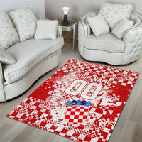 Personalized Croatia Football Wolf Mascot Area Rug Checkerboard Soccer Pride - Splatter Textures