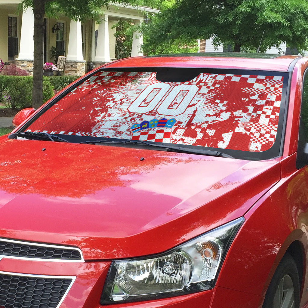 Personalized Croatia Football Wolf Mascot Auto Sun Shade Checkerboard Soccer Pride - Splatter Textures