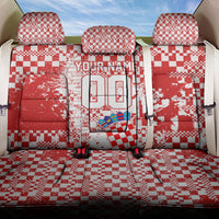 Personalized Croatia Football Wolf Mascot Back Car Seat Cover Checkerboard Soccer Pride - Splatter Textures