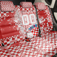 Personalized Croatia Football Wolf Mascot Back Car Seat Cover Checkerboard Soccer Pride - Splatter Textures
