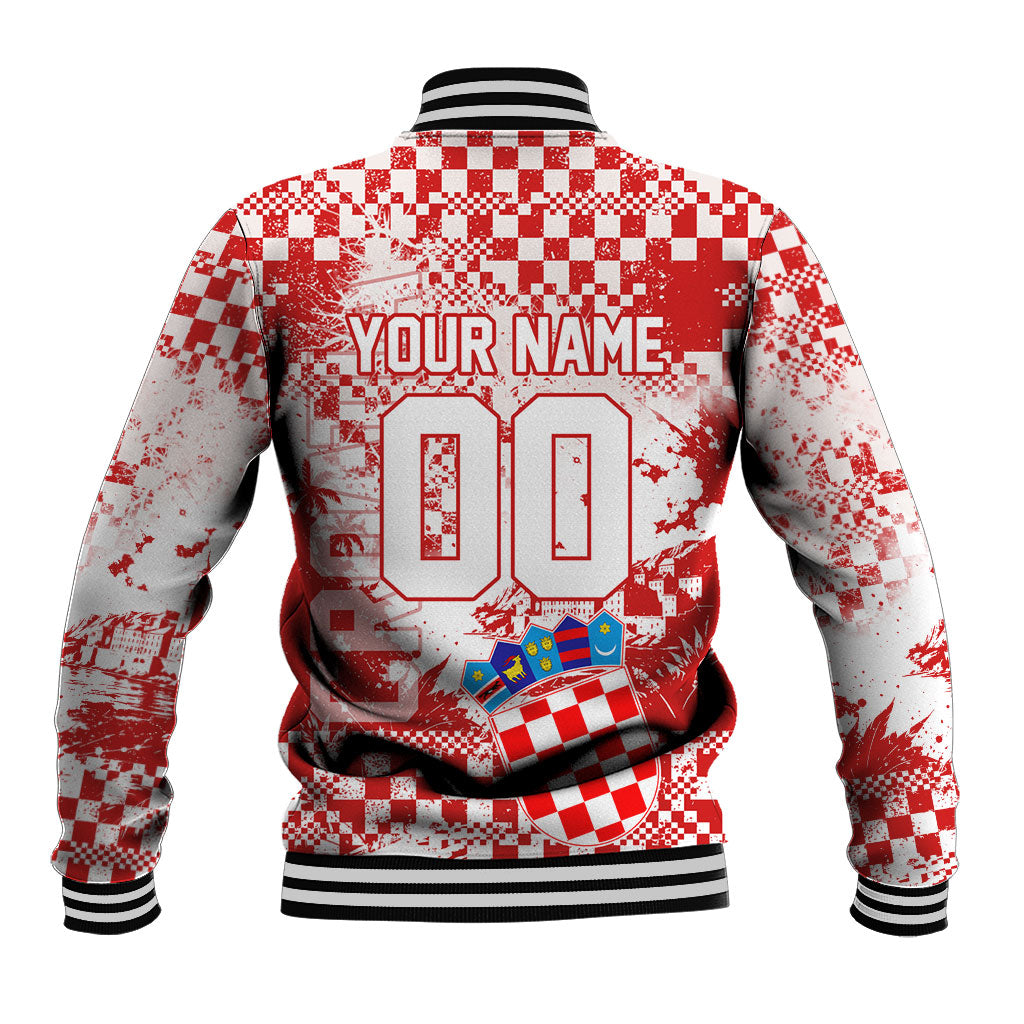 Personalized Croatia Football Wolf Mascot Baseball Jacket Checkerboard Soccer Pride - Splatter Textures