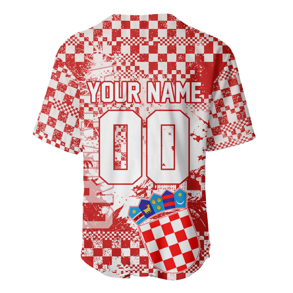 Personalized Croatia Football Wolf Mascot Baseball Jersey Checkerboard Soccer Pride - Splatter Textures