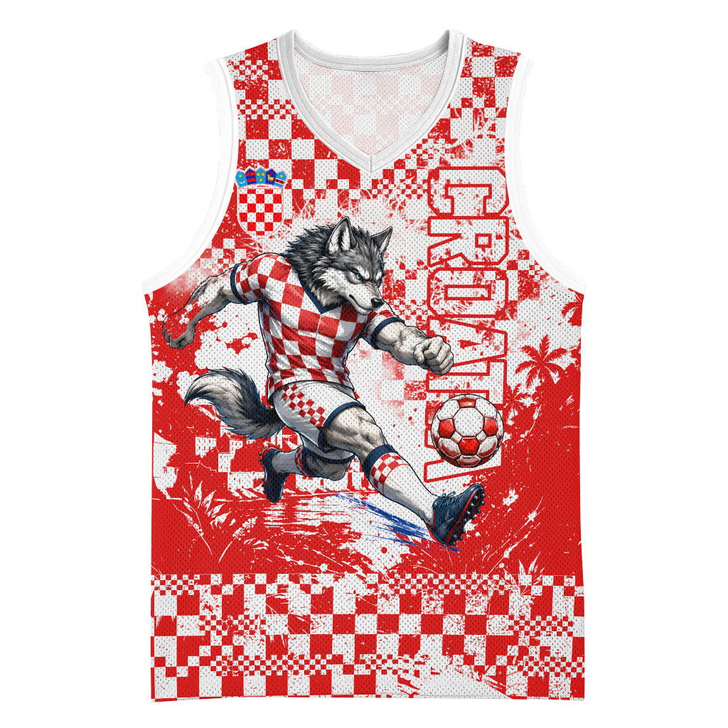 Personalized Croatia Football Wolf Mascot Basketball Jersey Checkerboard Soccer Pride - Splatter Textures