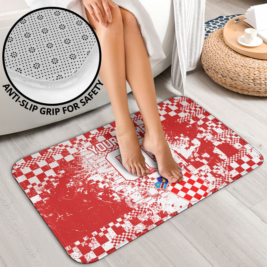 Personalized Croatia Football Wolf Mascot Bathroom Set Checkerboard Soccer Pride - Splatter Textures