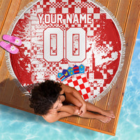 Personalized Croatia Football Wolf Mascot Beach Blanket Checkerboard Soccer Pride - Splatter Textures
