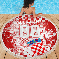 Personalized Croatia Football Wolf Mascot Beach Blanket Checkerboard Soccer Pride - Splatter Textures