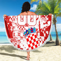 Personalized Croatia Football Wolf Mascot Beach Blanket Checkerboard Soccer Pride - Splatter Textures