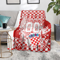 Personalized Croatia Football Wolf Mascot Blanket Checkerboard Soccer Pride - Splatter Textures