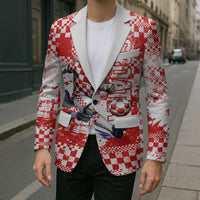 Personalized Croatia Football Wolf Mascot Blazer Checkerboard Soccer Pride - Splatter Textures