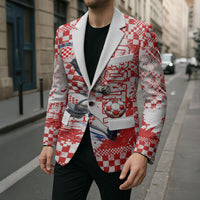Personalized Croatia Football Wolf Mascot Blazer Checkerboard Soccer Pride - Splatter Textures
