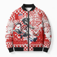 Personalized Croatia Football Wolf Mascot Bomber Puffer Jacket Checkerboard Soccer Pride - Splatter Textures