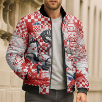 Personalized Croatia Football Wolf Mascot Bomber Puffer Jacket Checkerboard Soccer Pride - Splatter Textures