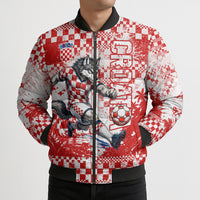 Personalized Croatia Football Wolf Mascot Bomber Puffer Jacket Checkerboard Soccer Pride - Splatter Textures