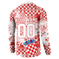 Personalized Croatia Football Wolf Mascot Button Sweatshirt Checkerboard Soccer Pride - Splatter Textures