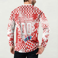 Personalized Croatia Football Wolf Mascot Button Sweatshirt Checkerboard Soccer Pride - Splatter Textures