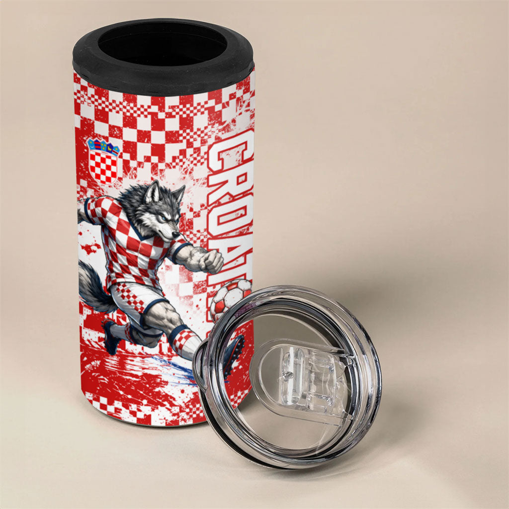 Personalized Croatia Football Wolf Mascot 4 in 1 Can Cooler Tumbler Checkerboard Soccer Pride - Splatter Textures