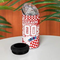 Personalized Croatia Football Wolf Mascot 4 in 1 Can Cooler Tumbler Checkerboard Soccer Pride - Splatter Textures