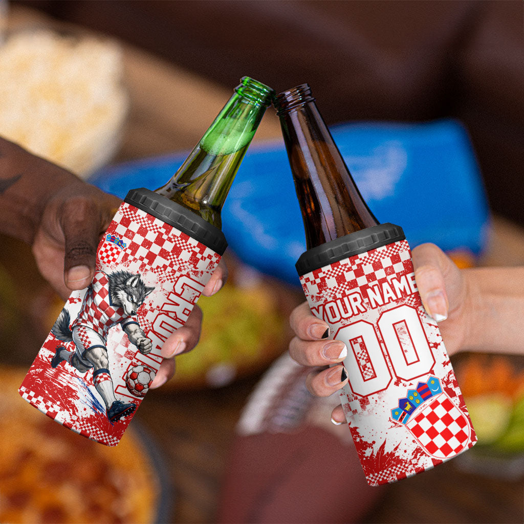 Personalized Croatia Football Wolf Mascot 4 in 1 Can Cooler Tumbler Checkerboard Soccer Pride - Splatter Textures