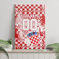 Personalized Croatia Football Wolf Mascot Canvas Wall Art Checkerboard Soccer Pride - Splatter Textures