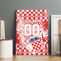 Personalized Croatia Football Wolf Mascot Canvas Wall Art Checkerboard Soccer Pride - Splatter Textures