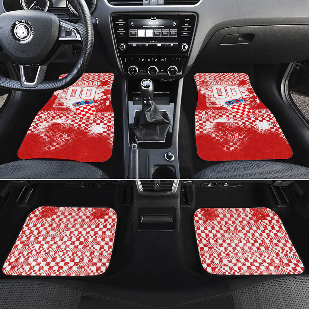 Personalized Croatia Football Wolf Mascot Car Mats Checkerboard Soccer Pride - Splatter Textures