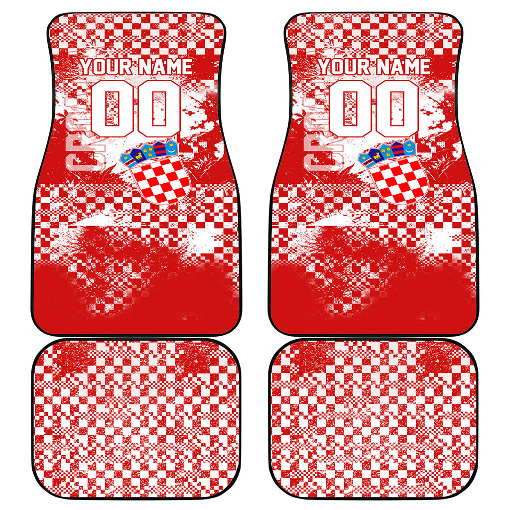 Personalized Croatia Football Wolf Mascot Car Mats Checkerboard Soccer Pride - Splatter Textures