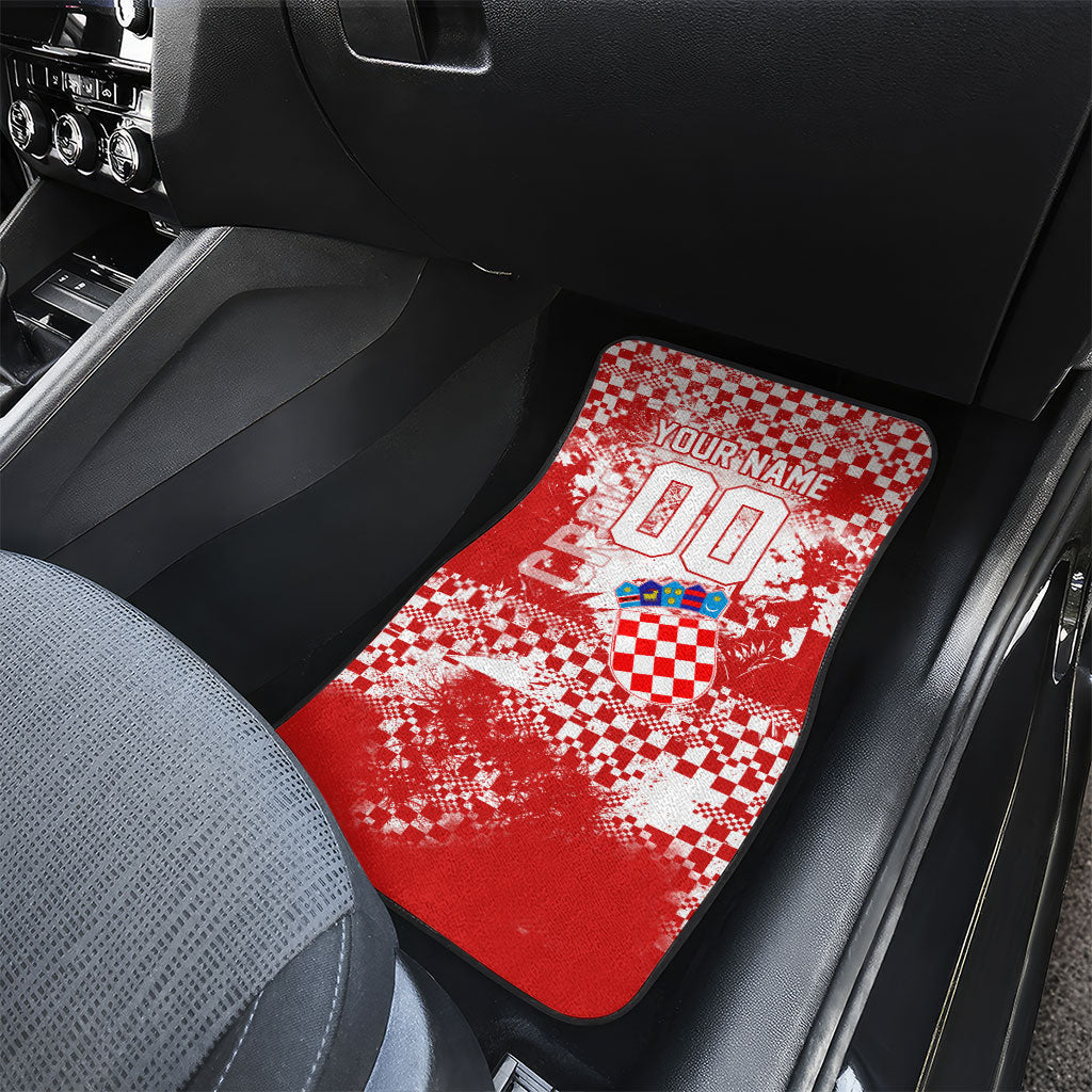 Personalized Croatia Football Wolf Mascot Car Mats Checkerboard Soccer Pride - Splatter Textures