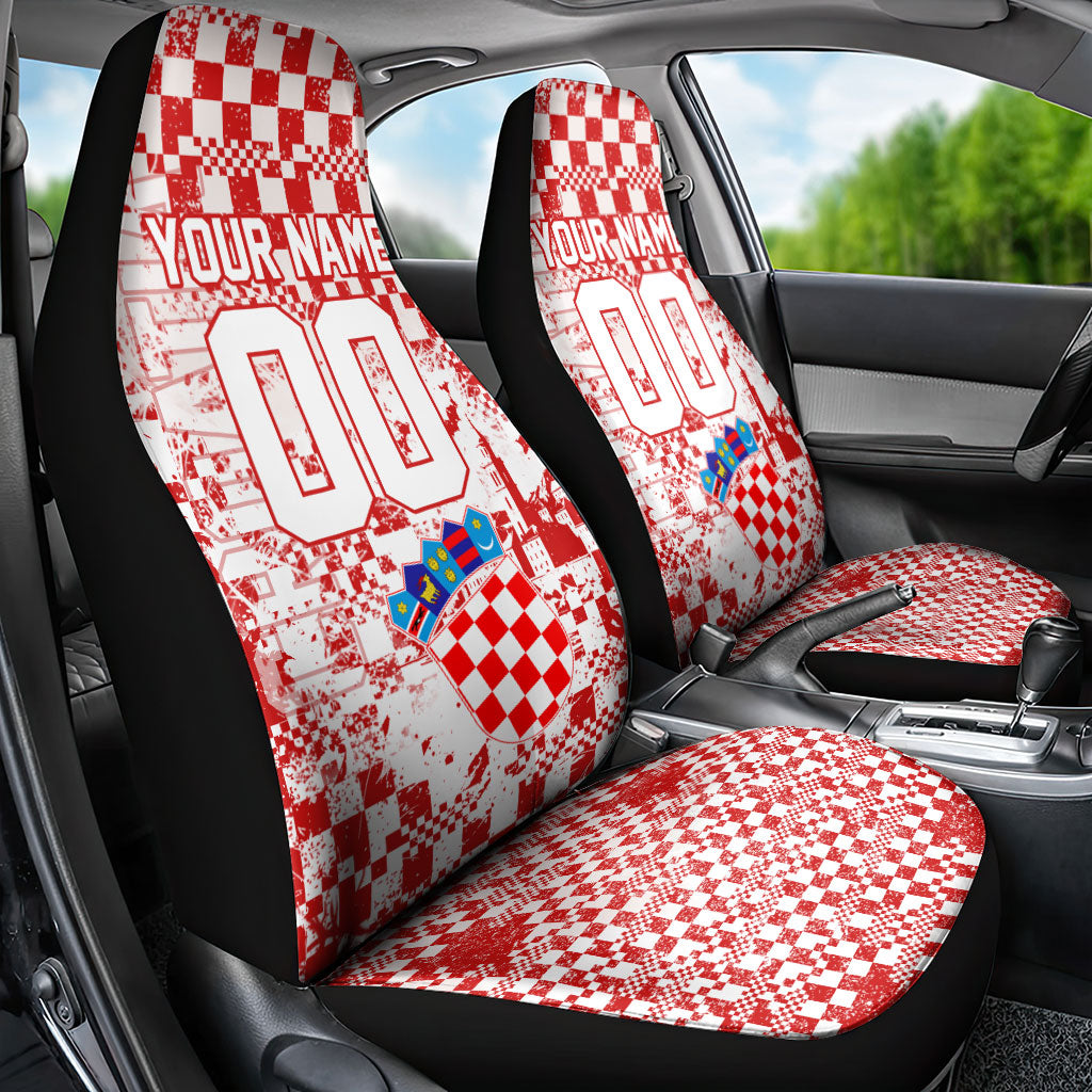 Personalized Croatia Football Wolf Mascot Car Seat Cover Checkerboard Soccer Pride - Splatter Textures