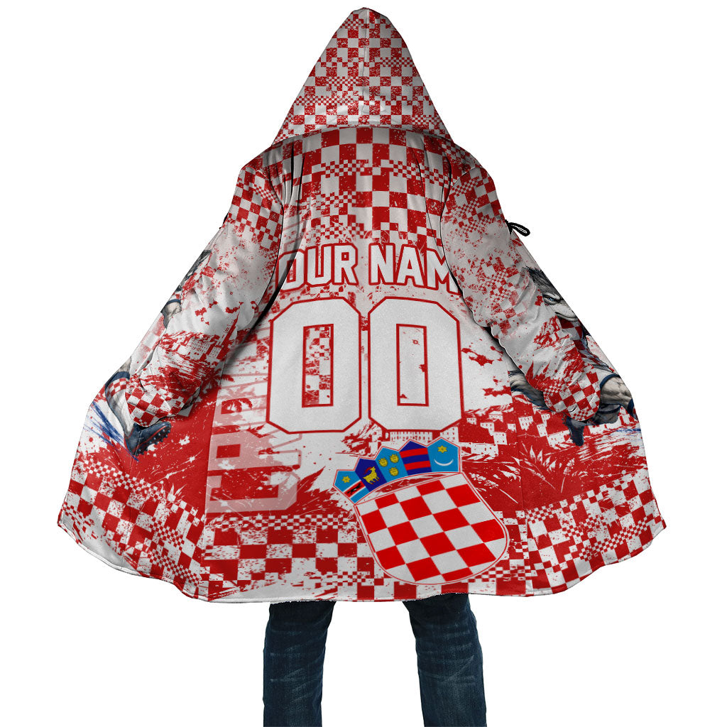 Personalized Croatia Football Wolf Mascot Cloak Checkerboard Soccer Pride - Splatter Textures