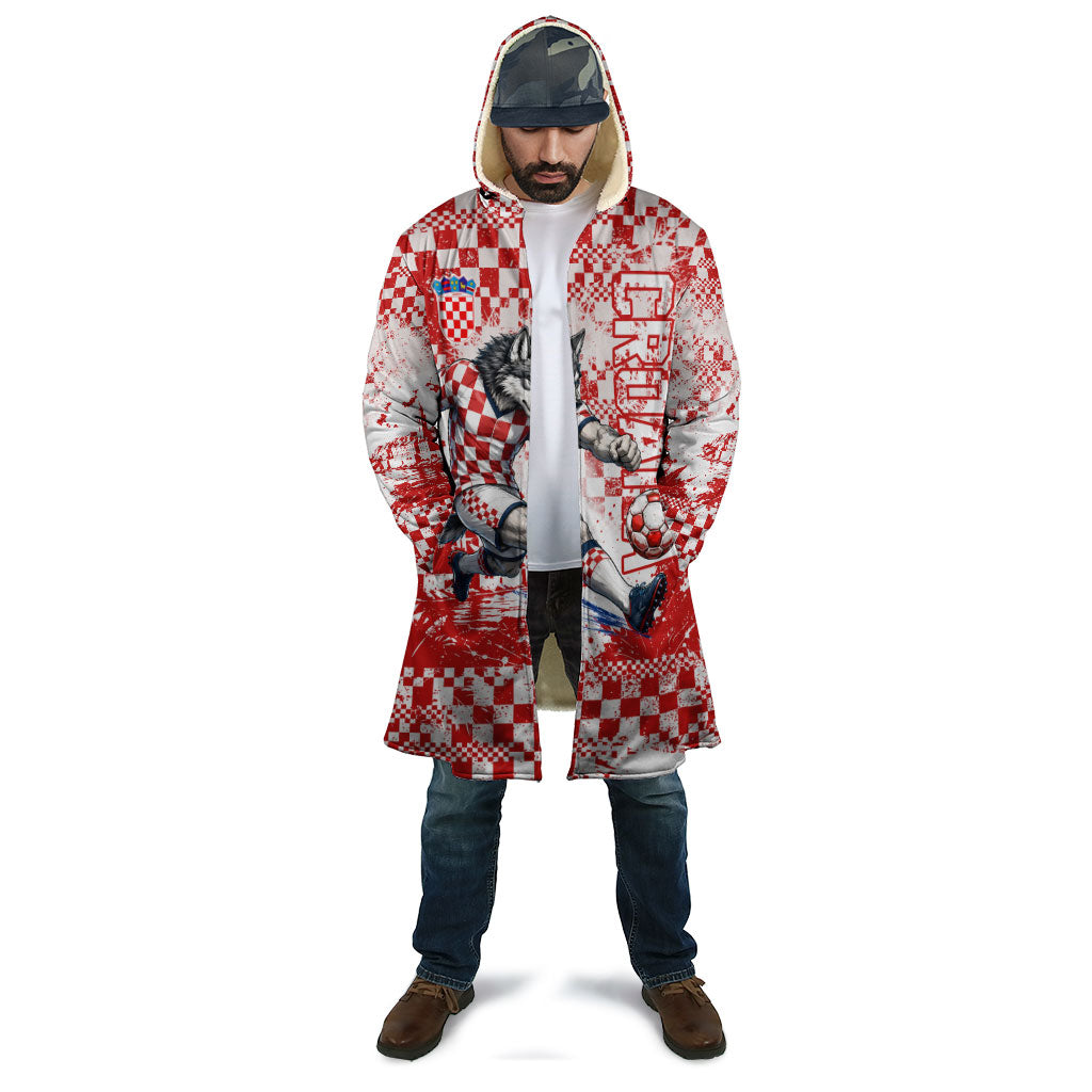 Personalized Croatia Football Wolf Mascot Cloak Checkerboard Soccer Pride - Splatter Textures