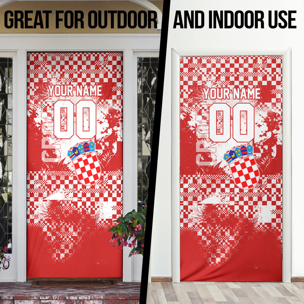 Personalized Croatia Football Wolf Mascot Door Cover Checkerboard Soccer Pride - Splatter Textures